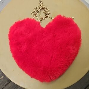 Red Heart-Shaped Faux Fur Bag